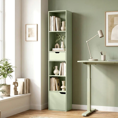HOMCOM 6-Tier Bookcase, Tall Narrow Bookshelf with Drawer and Door Additional View 35