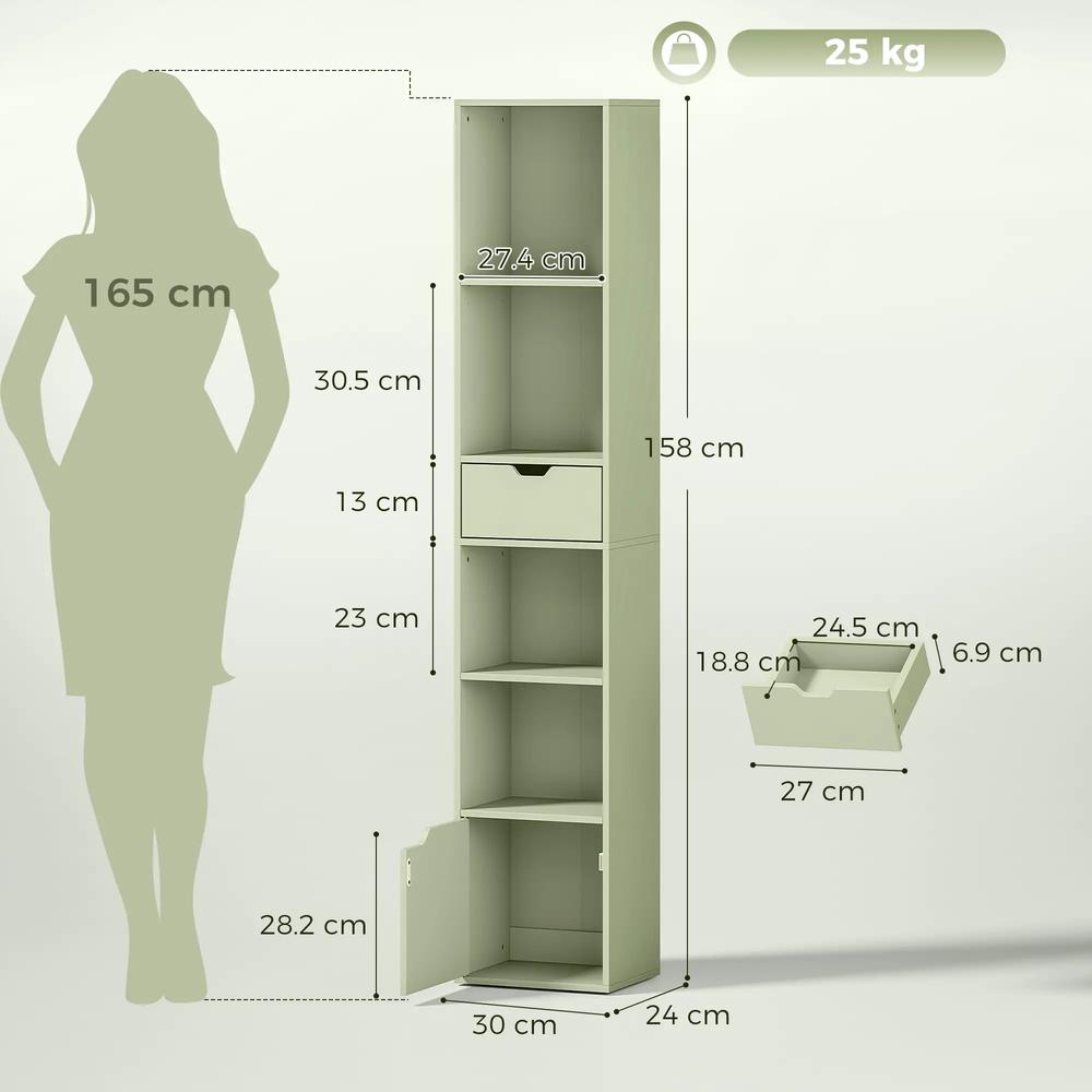 HOMCOM 6-Tier Bookcase, Tall Narrow Bookshelf with Drawer and Door Additional View 36