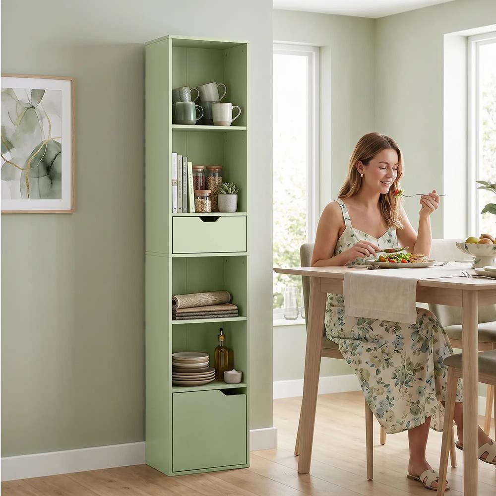HOMCOM 6-Tier Bookcase, Tall Narrow Bookshelf with Drawer and Door Additional View 41