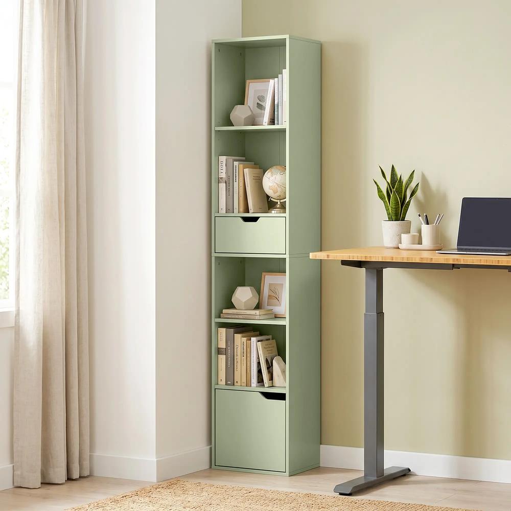 HOMCOM 6-Tier Bookcase, Tall Narrow Bookshelf with Drawer and Door Additional View 46