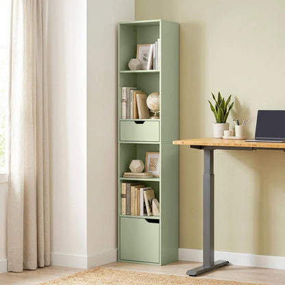 HOMCOM 6-Tier Bookcase, Tall Narrow Bookshelf with Drawer and Door Additional View 46