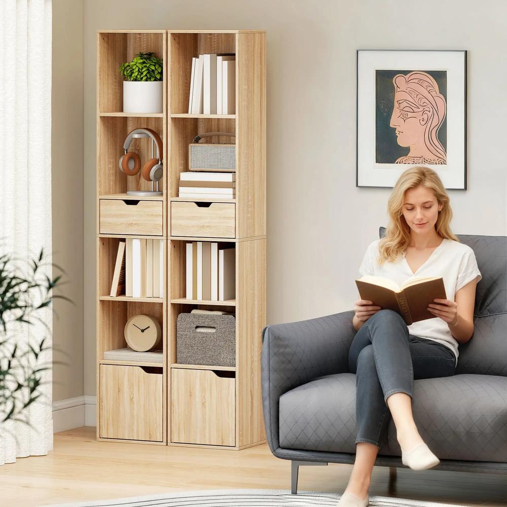 HOMCOM 6-Tier Bookcase, Tall Narrow Bookshelf with Drawer and Door Additional View 7