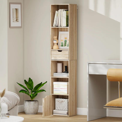 HOMCOM 6-Tier Bookcase, Tall Narrow Bookshelf with Drawer and Door Additional View 9