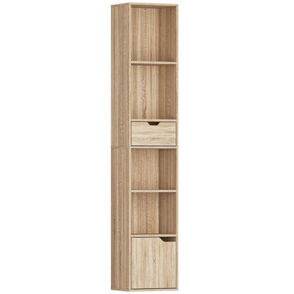 HOMCOM 6-Tier Bookcase, Tall Narrow Bookshelf with Drawer and Door