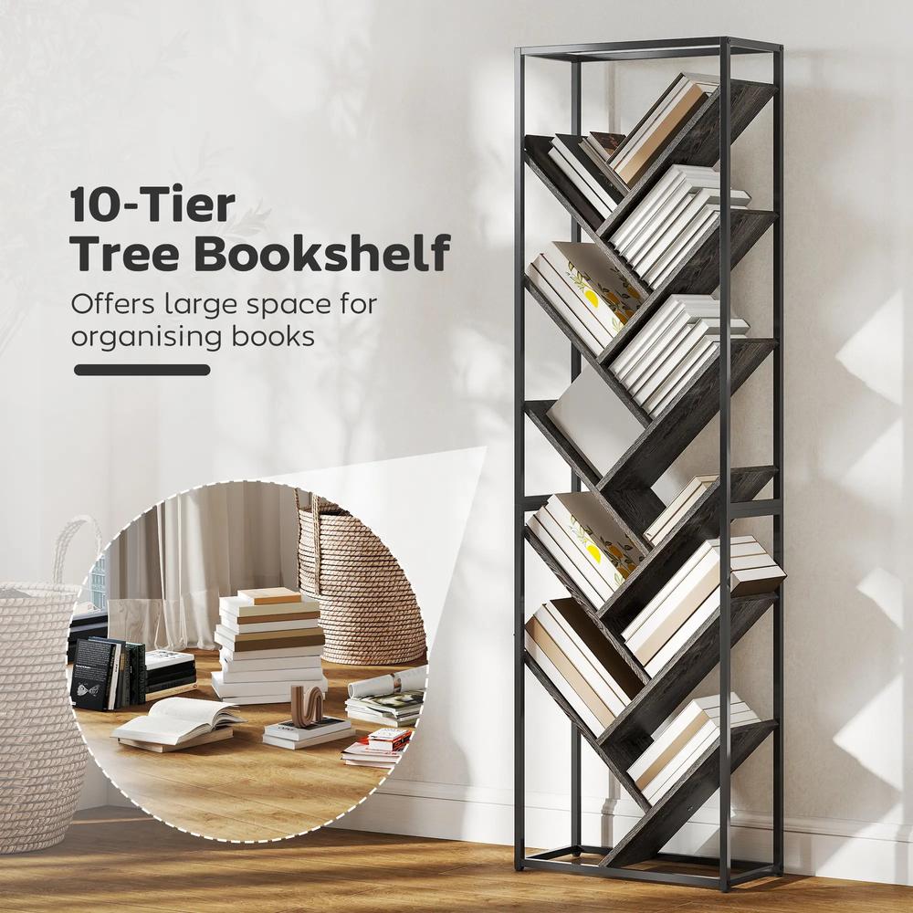 HOMCOM 10 Shelf Industrial-Style Bookshelf Additional View 15