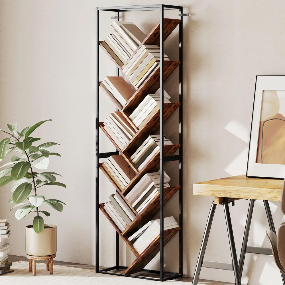 HOMCOM 10 Shelf Industrial-Style Bookshelf Additional View 2