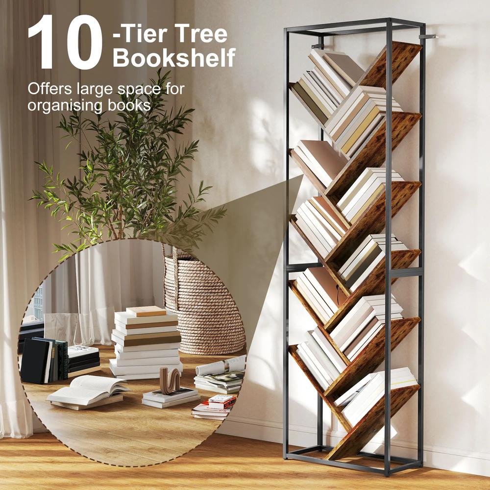 HOMCOM 10 Shelf Industrial-Style Bookshelf Additional View 4