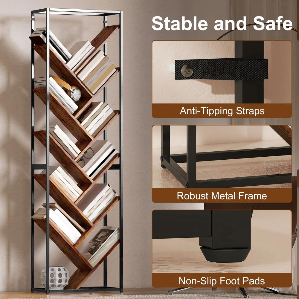 HOMCOM 10 Shelf Industrial-Style Bookshelf Additional View 7