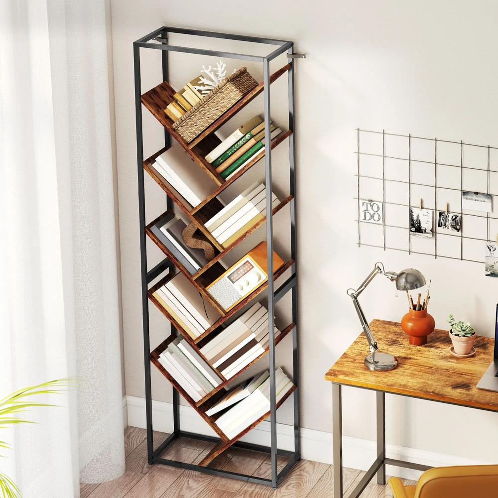 HOMCOM 10 Shelf Industrial-Style Bookshelf Additional View 9