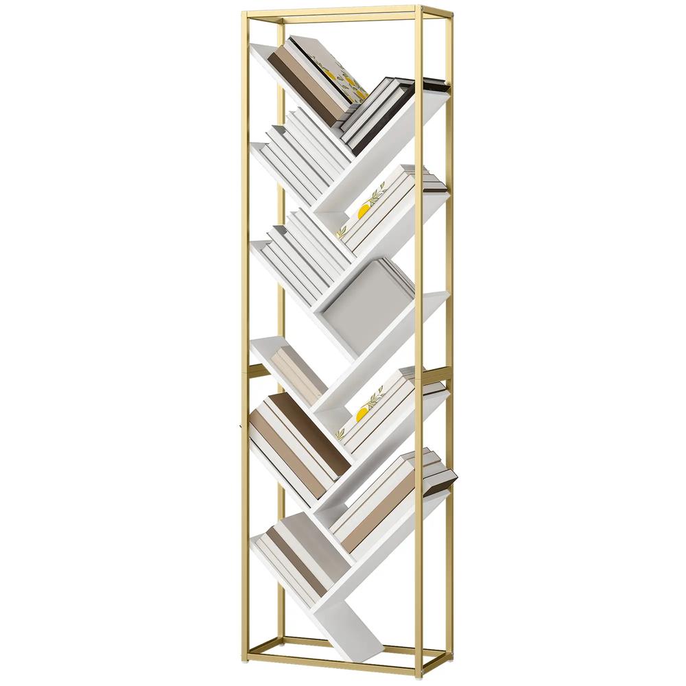 HOMCOM 10 Shelf Modern-Style Bookshelf - Gold Tone/White Additional View 11