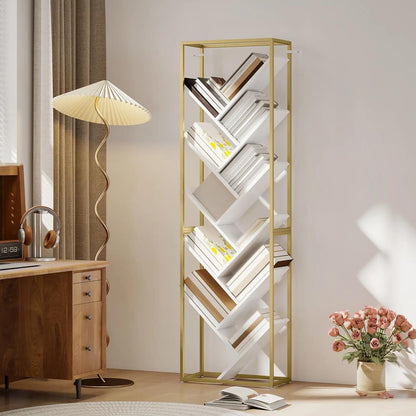 HOMCOM 10 Shelf Modern-Style Bookshelf - Gold Tone/White Additional View 2
