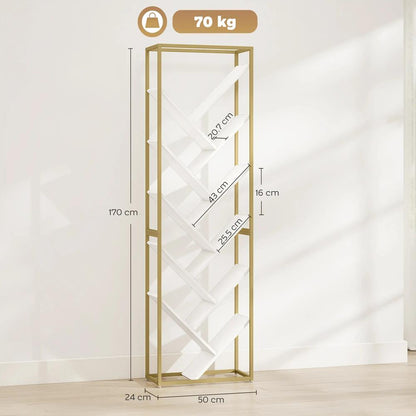 HOMCOM 10 Shelf Modern-Style Bookshelf - Gold Tone/White Additional View 3