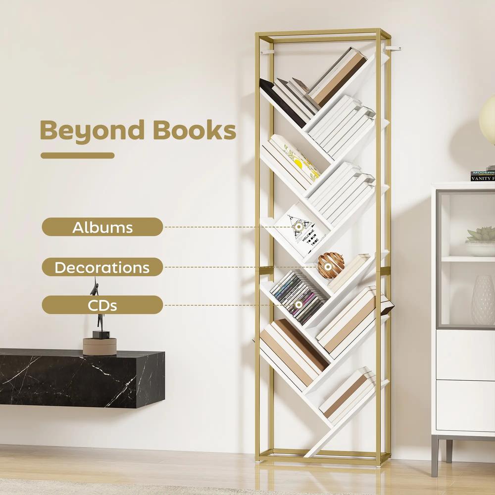 HOMCOM 10 Shelf Modern-Style Bookshelf - Gold Tone/White Additional View 5