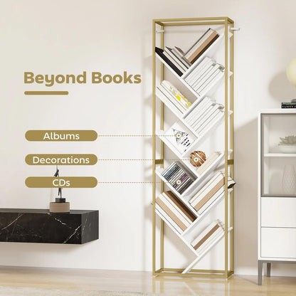 HOMCOM 10 Shelf Modern-Style Bookshelf - Gold Tone/White Additional View 5