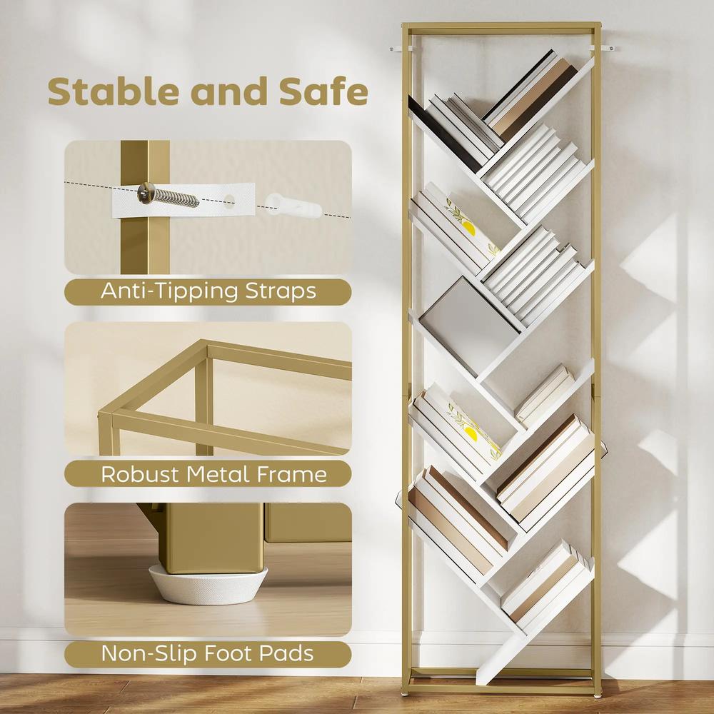 HOMCOM 10 Shelf Modern-Style Bookshelf - Gold Tone/White Additional View 7