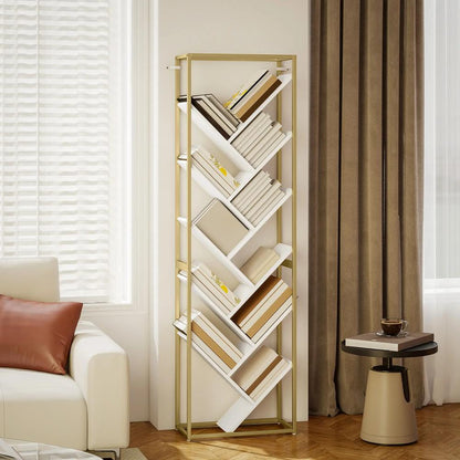 HOMCOM 10 Shelf Modern-Style Bookshelf - Gold Tone/White Additional View 8