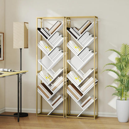 HOMCOM 10 Shelf Modern-Style Bookshelf - Gold Tone/White Additional View 9