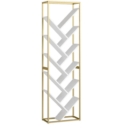 HOMCOM 10 Shelf Modern-Style Bookshelf - Gold Tone/White
