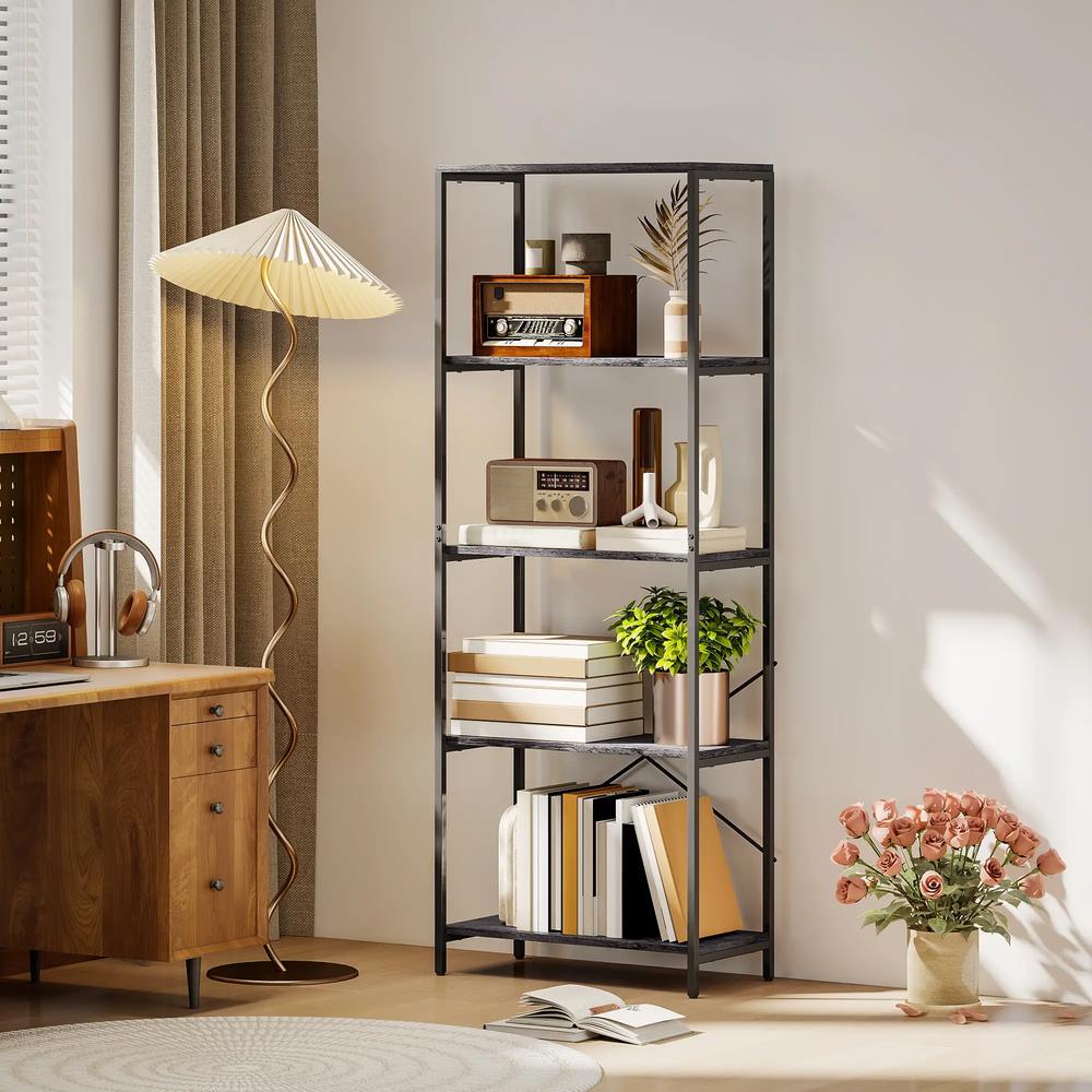 HOMCOM 5-Tier Bookshelf, Industrial Bookcase with Metal Frame Additional View 2