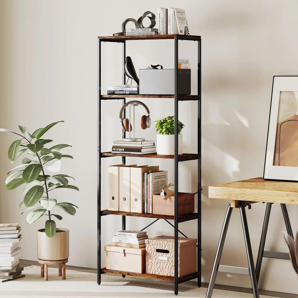HOMCOM 5-Tier Bookshelf, Industrial Bookcase with Metal Frame Additional View 13