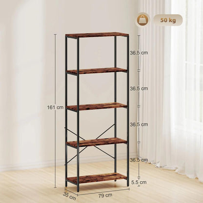 HOMCOM 5-Tier Bookshelf, Industrial Bookcase with Metal Frame Additional View 14