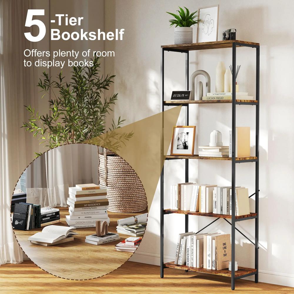 HOMCOM 5-Tier Bookshelf, Industrial Bookcase with Metal Frame Additional View 15