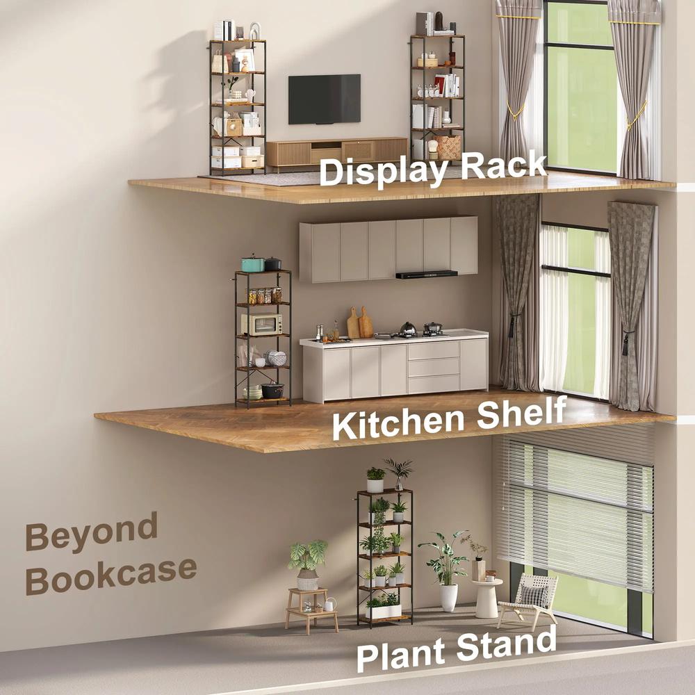 HOMCOM 5-Tier Bookshelf, Industrial Bookcase with Metal Frame Additional View 17