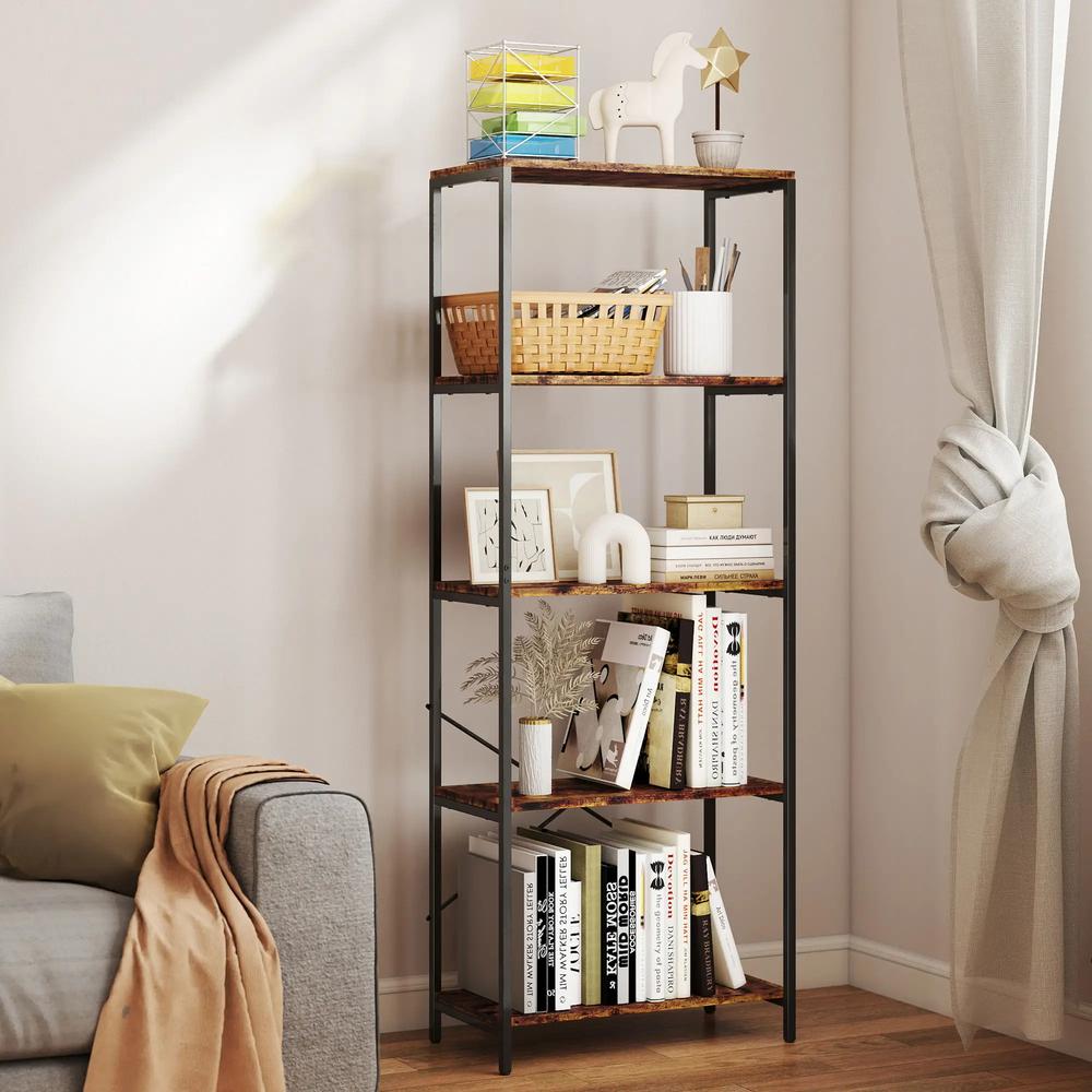HOMCOM 5-Tier Bookshelf, Industrial Bookcase with Metal Frame Additional View 21