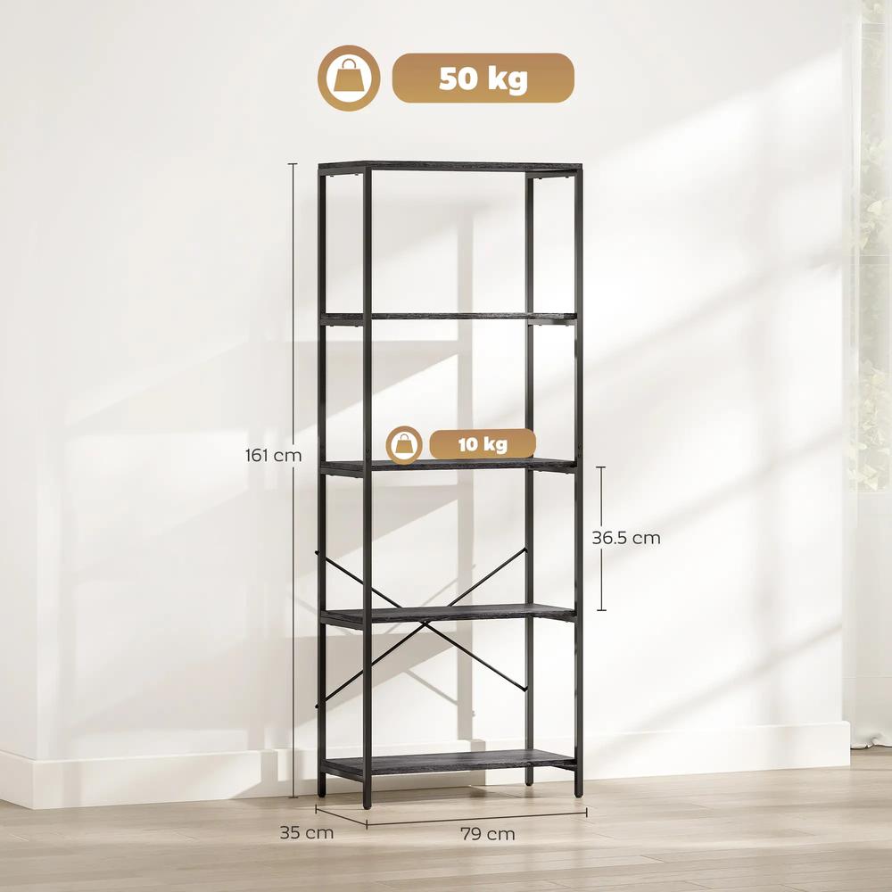 HOMCOM 5-Tier Bookshelf, Industrial Bookcase with Metal Frame Additional View 3