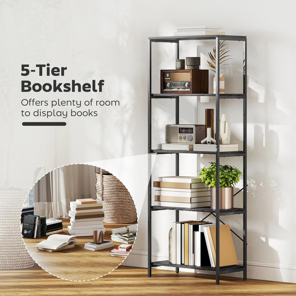 HOMCOM 5-Tier Bookshelf, Industrial Bookcase with Metal Frame Additional View 4