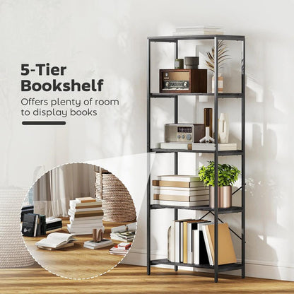 HOMCOM 5-Tier Bookshelf, Industrial Bookcase with Metal Frame Additional View 4