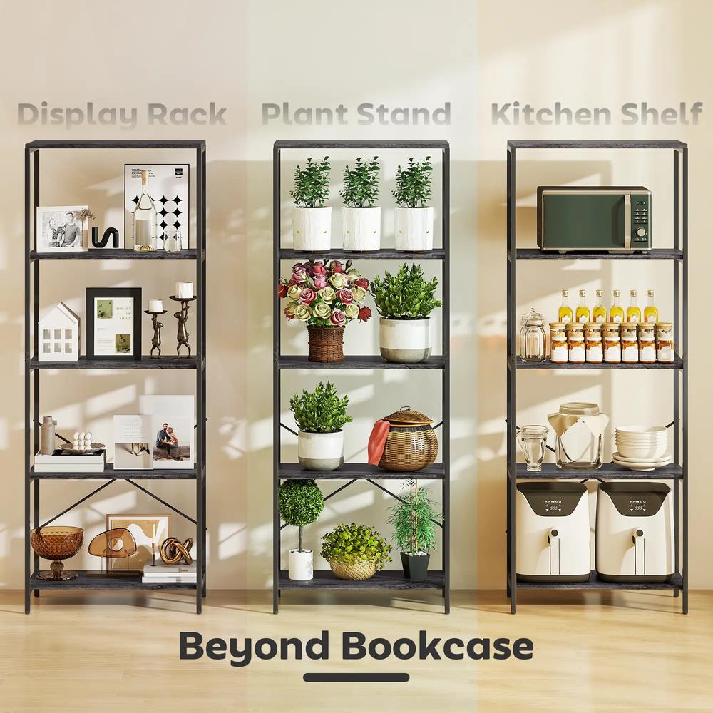 HOMCOM 5-Tier Bookshelf, Industrial Bookcase with Metal Frame Additional View 6