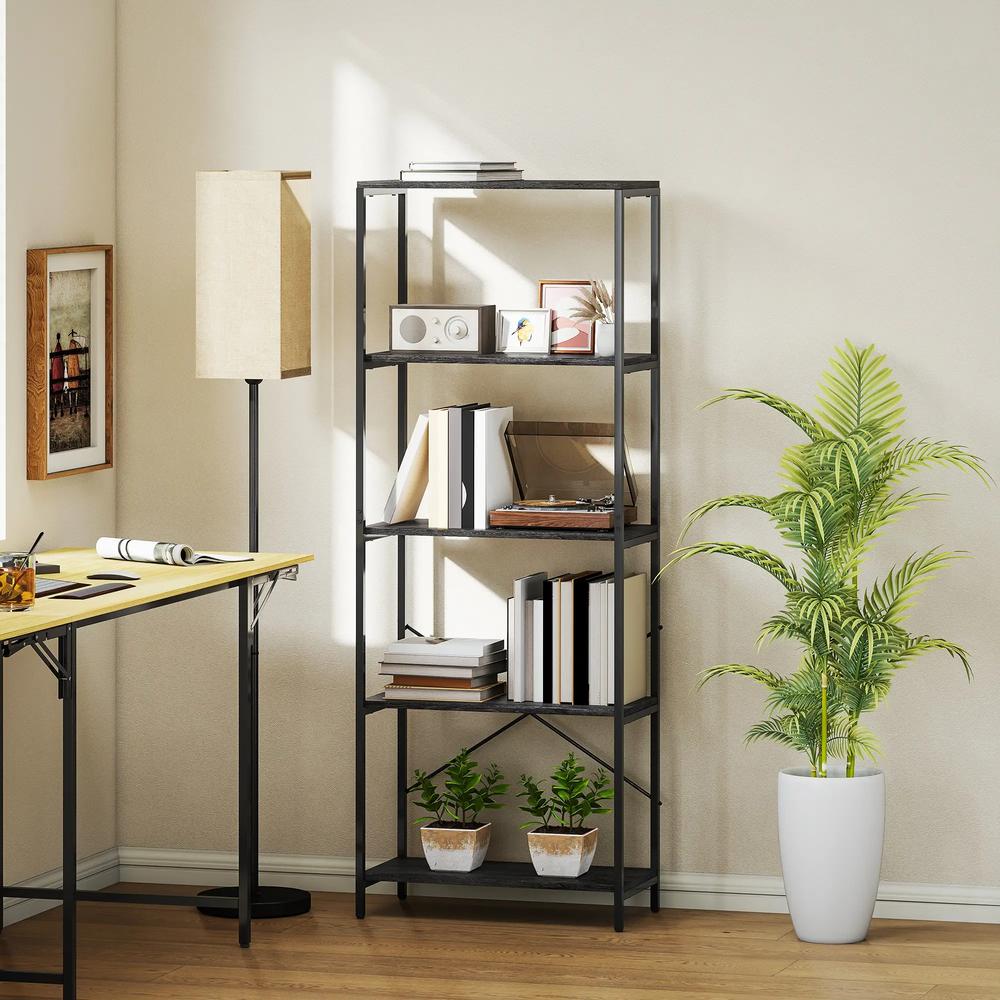 HOMCOM 5-Tier Bookshelf, Industrial Bookcase with Metal Frame Additional View 7