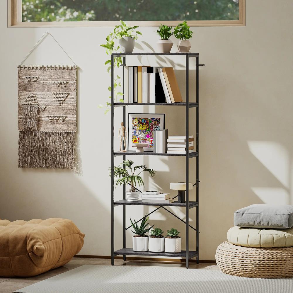 HOMCOM 5-Tier Bookshelf, Industrial Bookcase with Metal Frame Additional View 8