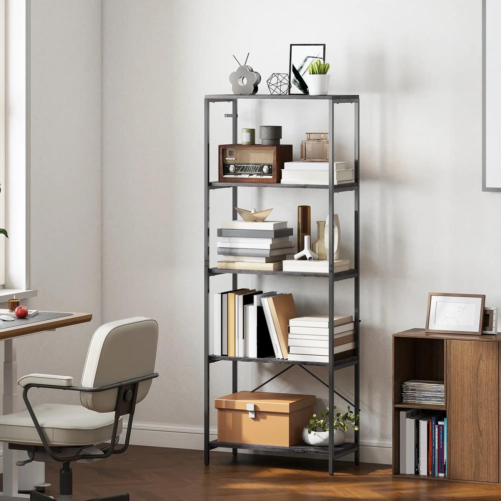 HOMCOM 5-Tier Bookshelf, Industrial Bookcase with Metal Frame Additional View 10