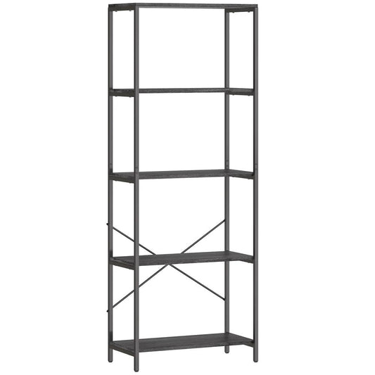 HOMCOM 5-Tier Bookshelf, Industrial Bookcase with Metal Frame