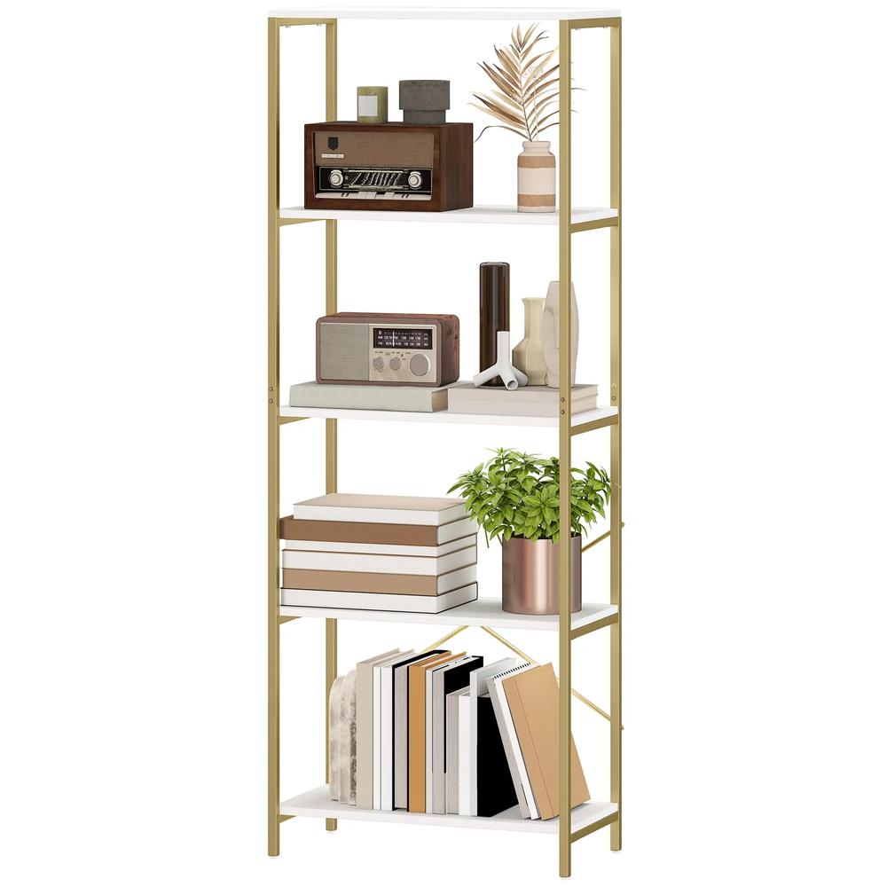 HOMCOM 5-Tier Bookshelf, Modern Bookcase with Metal Frame - White and Gold Tone Additional View 11