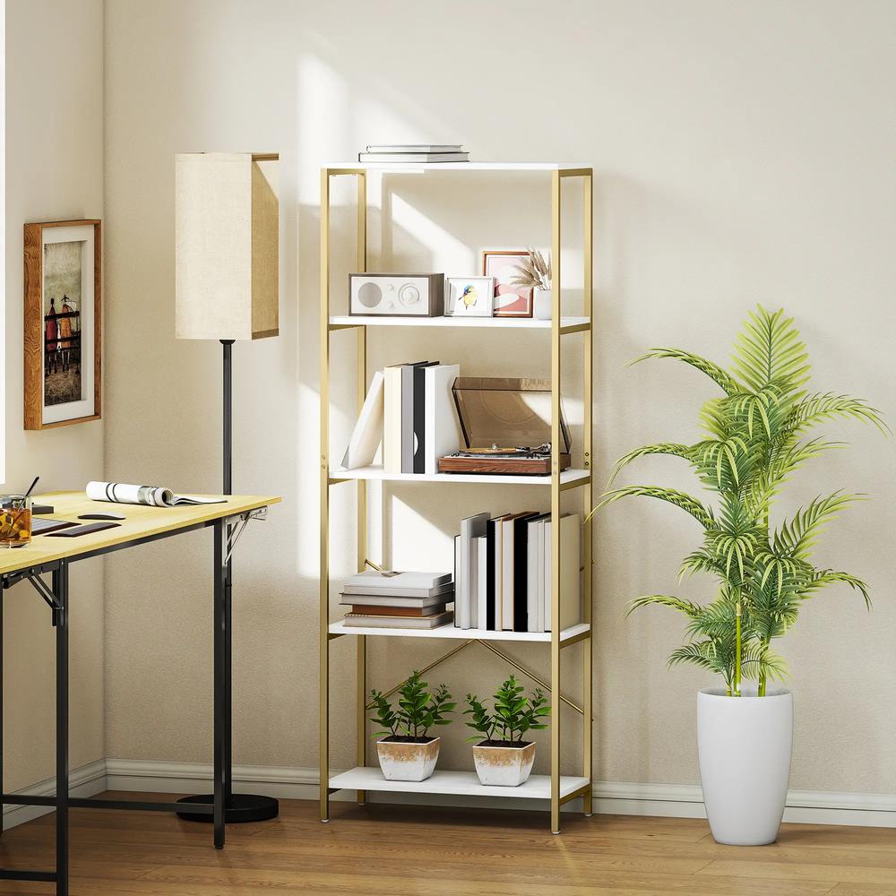 HOMCOM 5-Tier Bookshelf, Modern Bookcase with Metal Frame - White and Gold Tone Additional View 7