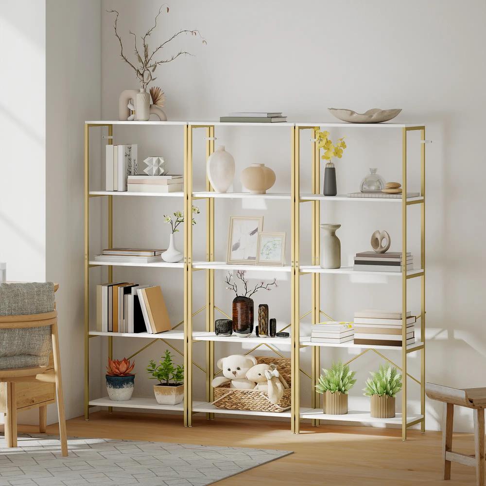 HOMCOM 5-Tier Bookshelf, Modern Bookcase with Metal Frame - White and Gold Tone Additional View 9