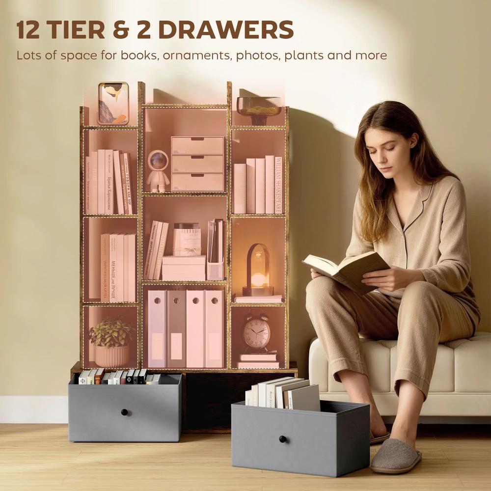 HOMCOM 12 Shelf Storage Unit, with Drawers Additional View 4