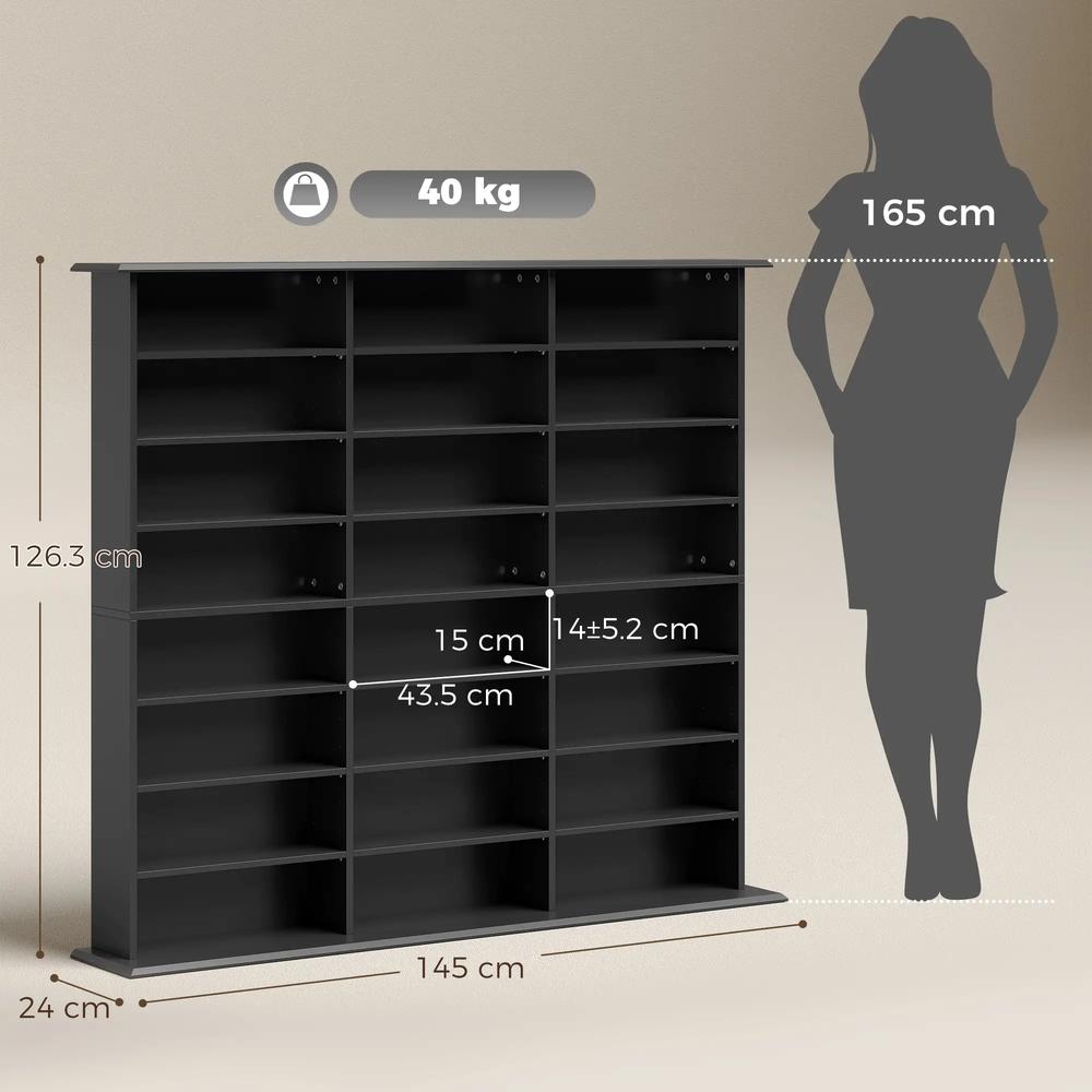 HOMCOM 1032 CD/594 DVD Storage Unit, Blu-ray Media Storage Shelf with 24 Compartments and 18 Adjustable Shelves Additional View 17