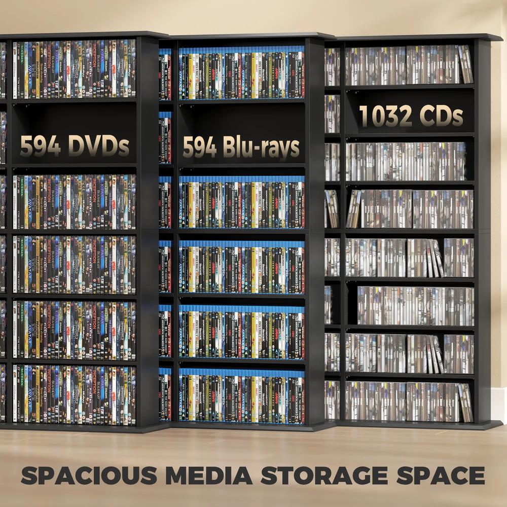 HOMCOM 1032 CD/594 DVD Storage Unit, Blu-ray Media Storage Shelf with 24 Compartments and 18 Adjustable Shelves Additional View 18