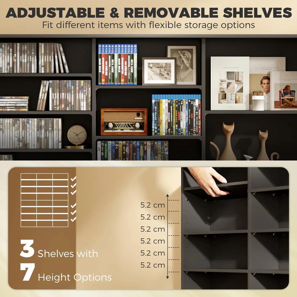 HOMCOM 1032 CD/594 DVD Storage Unit, Blu-ray Media Storage Shelf with 24 Compartments and 18 Adjustable Shelves Additional View 19