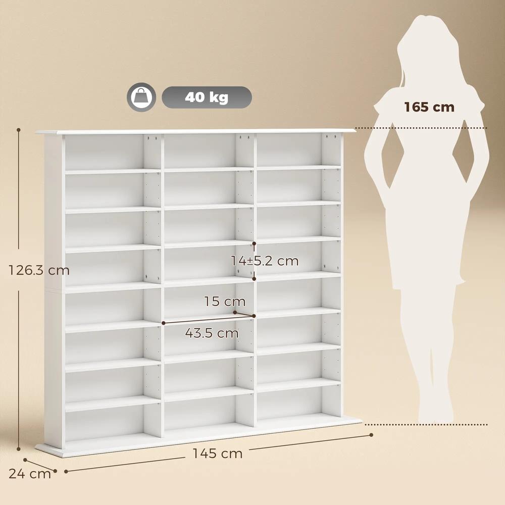 HOMCOM 1032 CD/594 DVD Storage Unit, Blu-ray Media Storage Shelf with 24 Compartments and 18 Adjustable Shelves Additional View 3