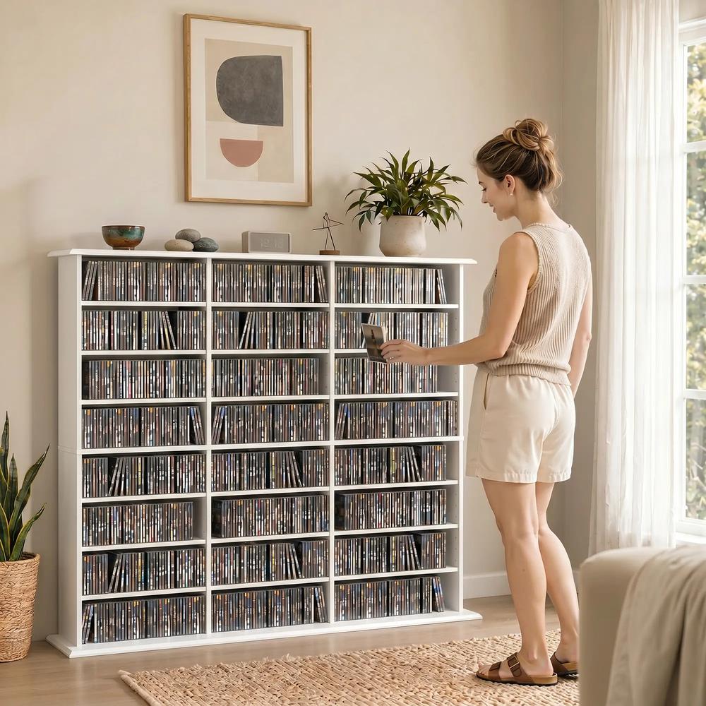 HOMCOM 1032 CD/594 DVD Storage Unit, Blu-ray Media Storage Shelf with 24 Compartments and 18 Adjustable Shelves Additional View 8