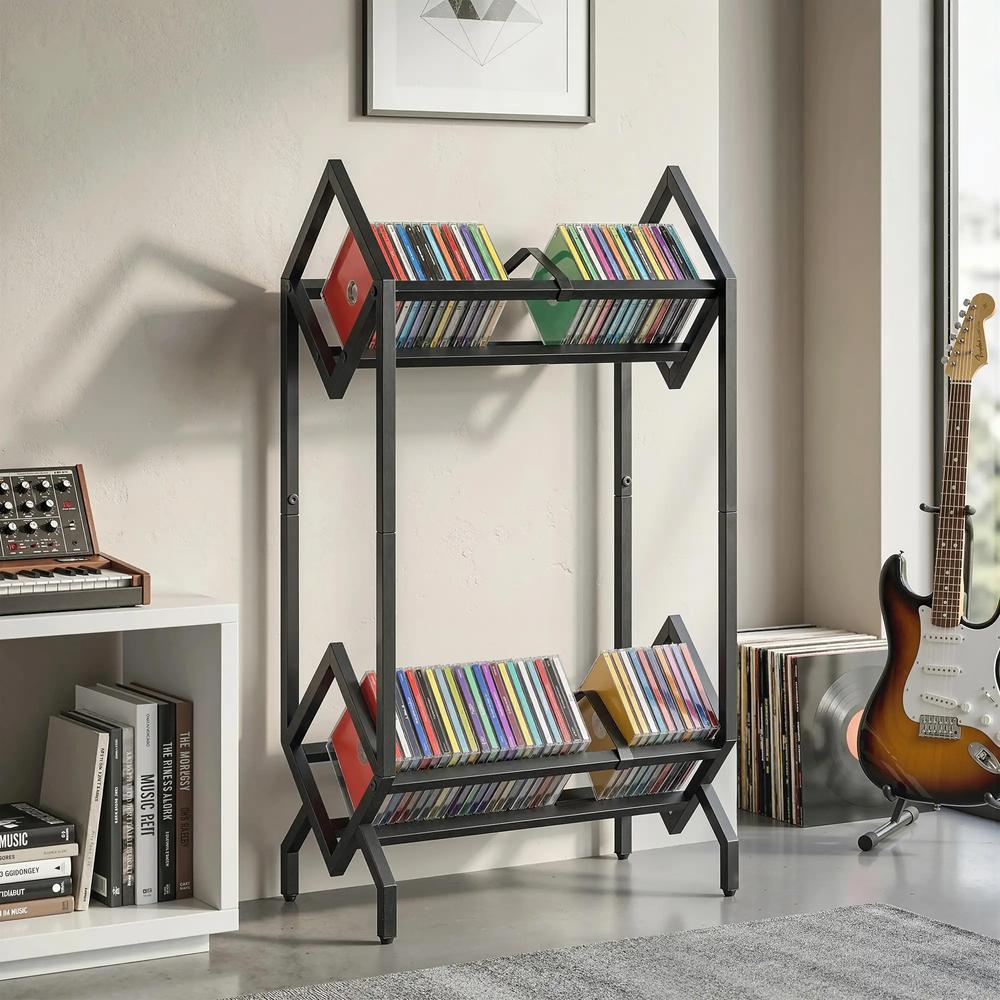 HOMCOM 50 CD Storage Rack, 2-Tier Metal CD Storage Unit, Free Standing, Easy to Assemble, Black Additional View 2