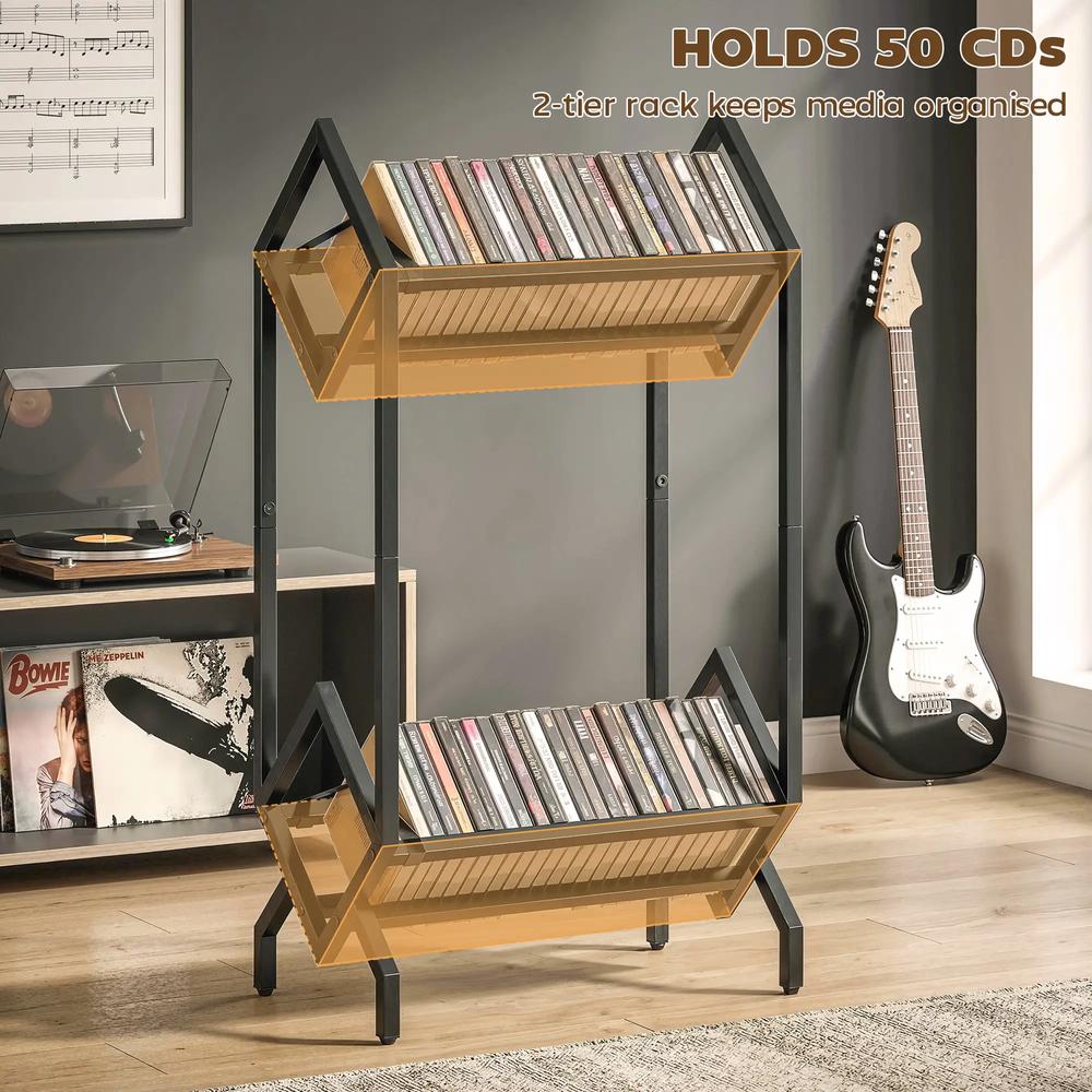 HOMCOM 50 CD Storage Rack, 2-Tier Metal CD Storage Unit, Free Standing, Easy to Assemble, Black Additional View 4