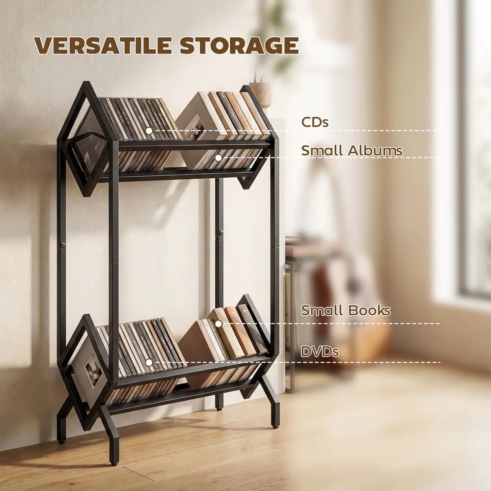 HOMCOM 50 CD Storage Rack, 2-Tier Metal CD Storage Unit, Free Standing, Easy to Assemble, Black Additional View 5