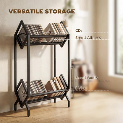 HOMCOM 50 CD Storage Rack, 2-Tier Metal CD Storage Unit, Free Standing, Easy to Assemble, Black Additional View 5