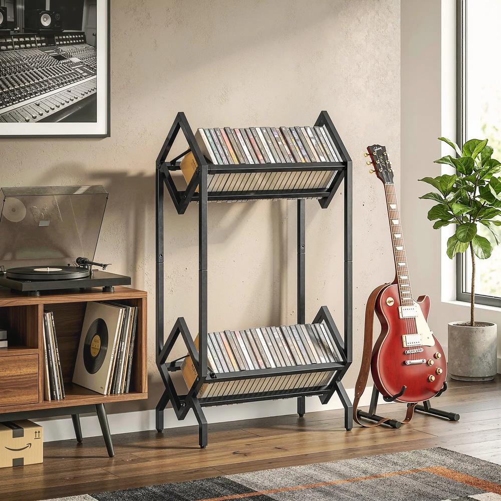 HOMCOM 50 CD Storage Rack, 2-Tier Metal CD Storage Unit, Free Standing, Easy to Assemble, Black Additional View 8